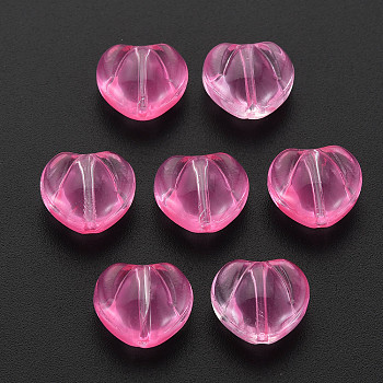 Transparent Glass Beads, Heart, Hot Pink, 10.5x12x6.5mm, Hole: 1mm