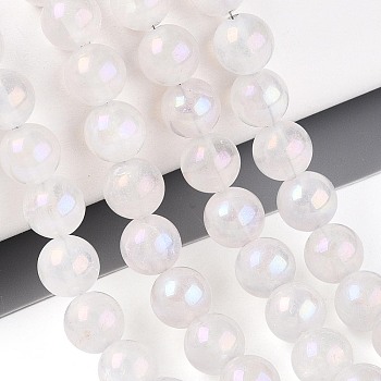Electroplate Natural Quartz Crystal Beads Strands, Round, AB Color Plated, 8mm, Hole: 1~1.2mm, about 48~49pcs/strand, 14.80~15.16''(37.6~38.5cm)