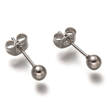 304 Stainless Steel Ball Stud Earrings, Round, 16x4mm, Pin: 0.7mm