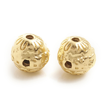 Brass Beads, Long-Lasting Plated, Two Hole, Round, Real 14K Gold Plated, 8.5x8mm, Hole: 1.4mm