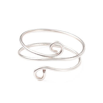 Brass Wire Wrap Double Line Cuff Ring for Women, Silver, US Size 9(18.9mm)