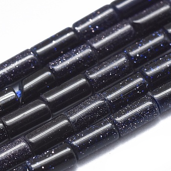 Synthetic Blue Goldstone Beads Strands, Column, 3.5~4x2mm, Hole: 0.7mm, hole: 0.7mm, about 82~88pcs/strand, 15.35 inch(39cm)