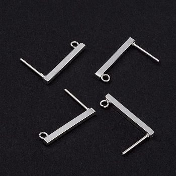 304 Stainless Steel Stud Earring Findings, Rectangle, Silver, 20x2mm, Hole: 1.6~2mm, Pin: 0.7mm