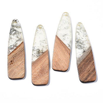 Resin & Wood Big Pendants, with Silver Foil, Bullet, Silver, 66~66.5x17x3~3.5mm, Hole: 1.6mm