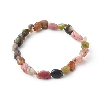 Natural Tourmaline Beaded Stretch Bracelets for Kids, Tumbled Stone, Nuggets, Inner Diameter: 1-3/4~1-7/8 inch(4.3~4.7cm)