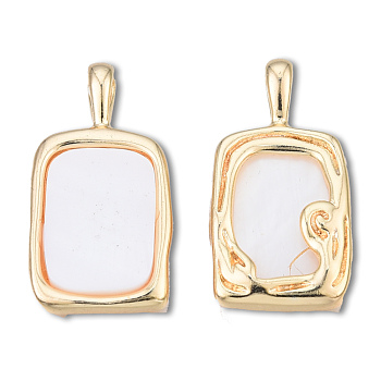 Brass Pendants, with Shell, Cadmium Free & Nickel Free & Lead Free, Seashell Color, Rectangle Charm, Real 18K Gold Plated, 23x12x3mm, Hole: 2.5x4mm