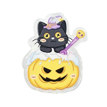 Halloween Style Printed Acrylic Pendants, Pumpkin, 40x32x2mm, Hole: 2mm