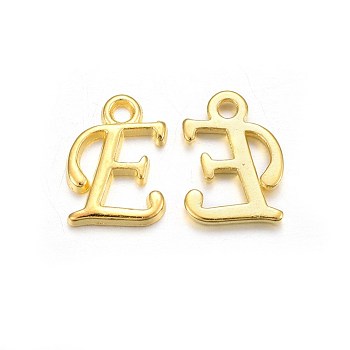 Golden Plated Alloy Letter Pendants, Rack Plating, Cadmium Free & Lead Free, Letter.E, 13x10x2mm, Hole: 1.5mm