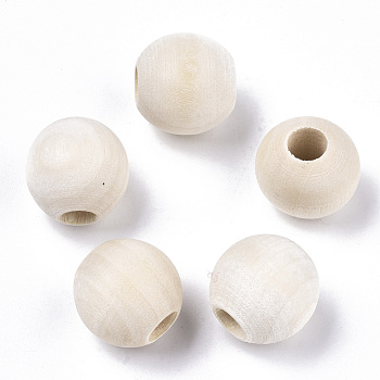 Natural Unfinished Wood Beads, Macrame Beads, Round Wooden Large Hole Beads for Craft Making, Antique White, 18x16mm, Hole: 6mm