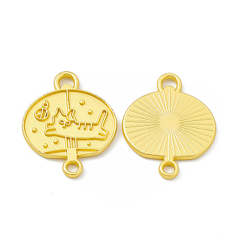 Rack Plating Alloy Connector Charms, Cadmium Free & Lead Free & Nickle Free, Fan with Cat Pattern, Matte Gold Color, 24.5x19.5x1.5mm, Hole: 2.3mm and 3x3mm