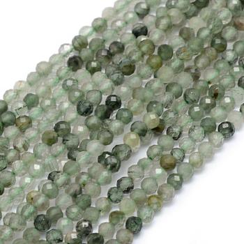 Natural Green Rutilated Quartz Beads Strands, Round, Faceted, 3mm, Hole: 0.5mm, about 113pcs/strand, 15.35 inch(39cm)