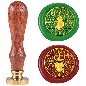 Golden Tone Solid Brass Wax Seal Stamp with Retro Wood Handle, for Envelopes Invitations, Gift Card, Insects, 83x22mm, Stamps: 25x14.5mm