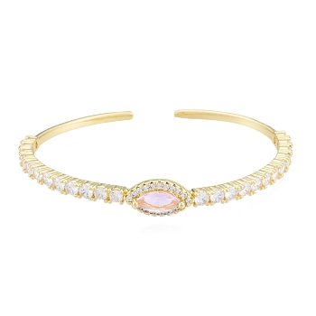 Cubic Zirconia Horse Eye Open Cuff Bangle, Real 18K Gold Plated Brass Jewelry for Women, Pearl Pink, Inner Diameter: 1-7/8x2-1/4 inch(4.7x5.8cm)
