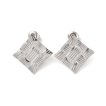 304 Stainless Steel Stud Earrings for Women, Rhombus, 24x24mm