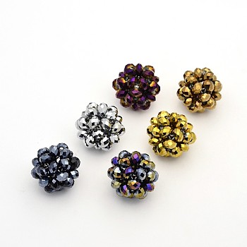 Electroplate Glass Round Woven Beads, Cluster Beads, Full Plated, Mixed Color, 22mm, Beads: 6mm