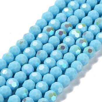 Opaque Glass Beads Strands, Faceted, Round, Sky Blue, 6x5.5mm, Hole: 0.9mm, about 94~97pcs/strand, 21.06~21.18''(53.5~53.8cm)