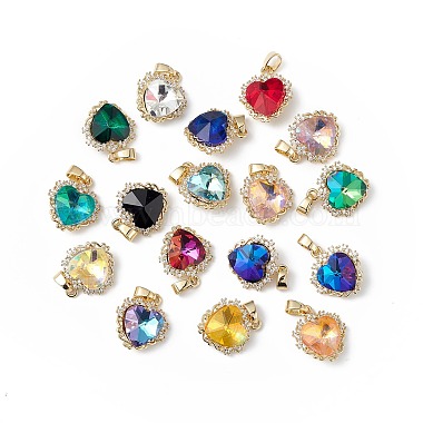 Real 18K Gold Plated Mixed Color Heart Brass+Cubic Zirconia Pendants