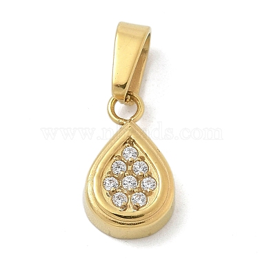 Golden Clear Teardrop Stainless Steel+Cubic Zirconia Pendants