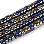 AB Color Plated Opaque Glass Beads Strands, Flat Round, Black, 7.5~8x4~4.5mm, Hole: 0.8~1mm, about 82~87pcs/strand, 14.37~15.16''(36.5~38.5cm)(GLAA-T026-4x8mm-P01)
