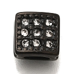 304 Stainless Steel Rhinestone Beads, Square, Black, 7x7x4mm, Hole: 4x2mm(STAS-G350-21EB)