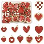 44Pcs 11 Styles Alloy Enamel Pendants, Heart, for Valentine's Day, Light Gold, Red, 12~17.5x10~16x1.5~3.5mm, Hole: 1.6~4mm, 4pcs/style(ENAM-FS0004-28)