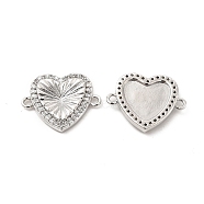 Brass Micro Pave Clear Cubic Zirconia Connector Charms, Heart Links, Platinum, 16.5x21x3mm, Hole: 1.6mm(KK-E068-VB341)