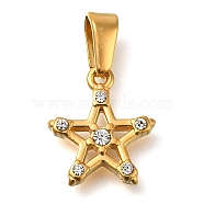 Ion Plating(IP) 304 Stainless Steel Charms with Rhinestone, Star Shape, Golden, 12.5x11x2.5mm, Hole: 5.5mm(STAS-Z113-10G)