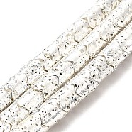 Electroplated Natural Lava Rock Beads Strands, Column, Silver Plated, 8x6.5mm, Hole: 1.4mm, about 60pcs/strand, 15.35~15.75 inch(39~40cm)(G-G984-03S)