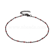 304 Stainless Steel Cable Chain Anklets, with Enamel and Lobster Claw Clasps, Electrophoresis Black, Red, 230x2mm(AJEW-K030-01EB-08)