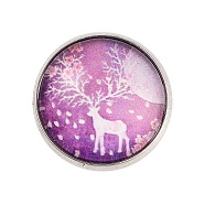 Round with Deer Glass Brooches, Platinum Plated Zinc Alloy Pins, for Backpack Clothes, Medium Orchid, 18x5.5mm(JEWB-A022-01H)