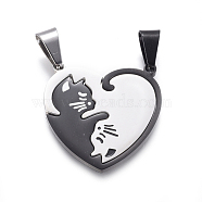 304 Stainless Steel Split Kitten Pendants, with Enamel, Heart with Cat Shape, Stainless Steel Color, 30x27x2mm, Hole: 9x4mm, 2pcs/set(STAS-G195-09P)