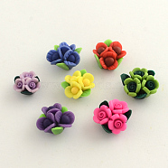 Handmade Polymer Clay Flower Beads, Mixed Color, 16~20x10~13mm, Hole: 1~2mm(X-CLAY-Q191-M07)