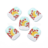 Acrylic Pendants, with Flower and Moon, Trapezoid, Colorful, 39.5x29x2.5mm, Hole: 1.6mm(KY-M003-07)
