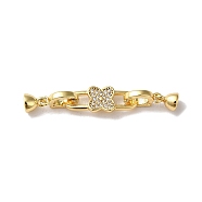 Brass Micro Pave Clear Cubic Zirconia Fold Over Clasps, Flower, Real 18K Gold Plated, Clasp: 13x4.5mm, Inner Diameter: 2.7mm, Flower: 18x6.5x2mm(KK-B079-02G)