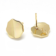 Brass Stud Earring Findings, with Loop, Real 18K Gold Plated, 11x11mm, Hole: 2mm, Pin: 0.8mm(X-KK-N200-101)