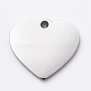 304 Stainless Steel Stamping Blank Tag Charms, Manual Polishing, Heart, Stainless Steel Color, 9x10x1mm, Hole: 0.8mm(STAS-G215-12-P02)