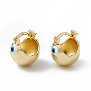 Brass Enamel Evil Eye Half Hoop Earrings, Real 18K Gold Plated Chubby Hoop Earrings for Women Girls, White, 20x17.5x15.5mm, Pin: 1mm(EJEW-A093-03G-02)