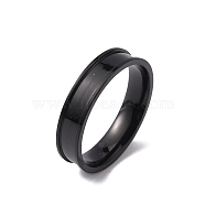 201 Stainless Steel Grooved Finger Ring Settings, Ring Core Blank, for Inlay Ring Jewelry Making, Electrophoresis Black, US Size 14(23mm)(STAS-WH0027-27H-EB)