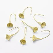 Brass Earring Hooks, Lead Free & Cadmium Free & Nickel Free, Flower, Raw(Unplated), 31x9x10mm, 24 Gauge, Pin: 0.5mm(KK-K186-76C-RS)