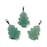 Natural Green Aventurine Pendants, Christmas Tree Charms with Rack Plating Brass Snap on Bails, Platinum, 34x20x5mm, Hole: 8x5mm(G-A203-01H-P)