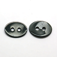 Hematite 2-Hole Sewing Buttons, Oval, 14x10x2mm, Hole: 1mm(BUTT-D015)