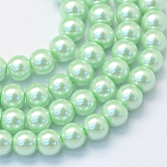 Baking Painted Pearlized Glass Pearl Round Bead Strands, Pale Green, 6~7mm, Hole: 1mm, about 145pcs/strand, 31.4 inch(X-HY-Q003-6mm-04)