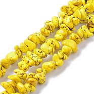Natural Magnesite Beads Strands, Dyed, Chip, Yellow, 6~10x6~10x3~4mm, Hole: 0.5~0.7mm, 15.55''~16.54''(39.5~42cm)(TURQ-P001-02A-05)