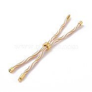 Nylon Cord Silder Bracelets, for Connector Charm Bracelet Making, with Rack Plating Golden Brass Findings, Long-Lasting Plated, Cadmium Free & Lead Free, White, 8-5/8~9 inch(22~22.8cm), 0.3cm, Hole: 2.6mm(MAK-C003-03G-09)