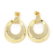 Oval Rack Plating Brass Micro Pave Cubic Zirconia Dangle Stud Earrings, Long-Lasting Plated, Lead Free & Cadmium Free, Real 18K Gold Plated, 34x24.5mm(EJEW-F331-21G)