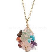 Chakra Yoga Gemstone Pendant Necklaces, Rose Quartz Pendant 304 Stainless Steel Cable Chain Necklaces, Golden, Teardrop, 17.72 inch(45cm), Pendant: 34x18mm(NJEW-JN05083-02)