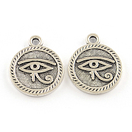 Tibetan Style Alloy Pendants, Cadmium Free & Lead Free, Flat Round with Evil Eye, Antique Silver, 18x15x2mm, Hole: 2mm, about 613pcs/1000g(TIBEP-R304-077AS-LF)