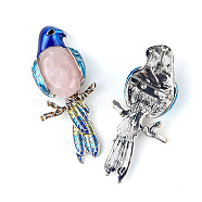 Parrot Natural Rose Quartz Brooch Pin for Women, 68x28mm(PW-WG94600-05)