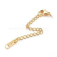 304 Stainless Steel Chain Extender, Chain Tabs with Word K14, and Lobster Claw Clasps, Golden, 64~80mm(X-FIND-JF00088-01)