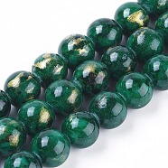 Natural Mashan Jade Beads Strands, with Gold Foil, Dyed, Round, Dark Green, 4mm, Hole: 1mm, about 92~95pcs/strand ,14.96 inch(38cm)(G-F670-A17-4mm)